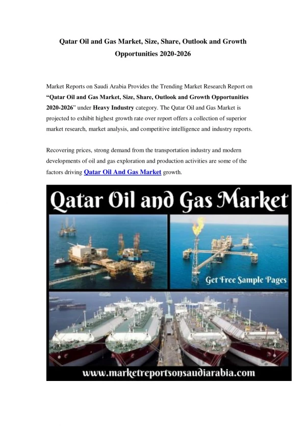 Qatar Oil and Gas Market: Industry Trends, Opportunity and Forecast Till 2026