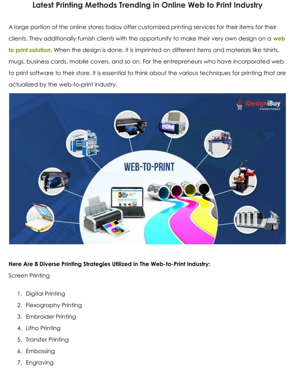 Latest Printing Methods Trending in Online Web to Print Industry