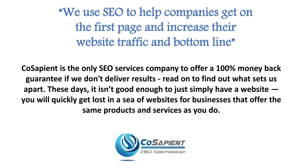 we use seo to help companies get on the first