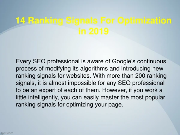 14 Ranking Signals For Optimization in 2019