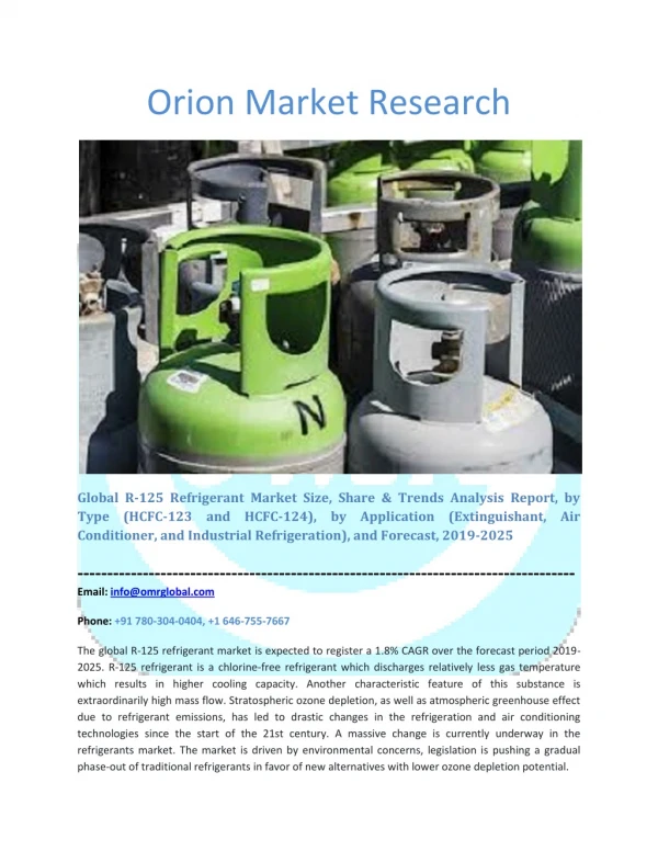 Global R-125 Refrigerant Market Size, Share & Trends Analysis Report and Forecast 2019-2025