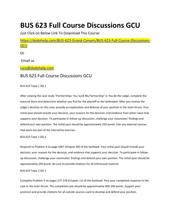 BUS 623 Full Course Discussions GCU