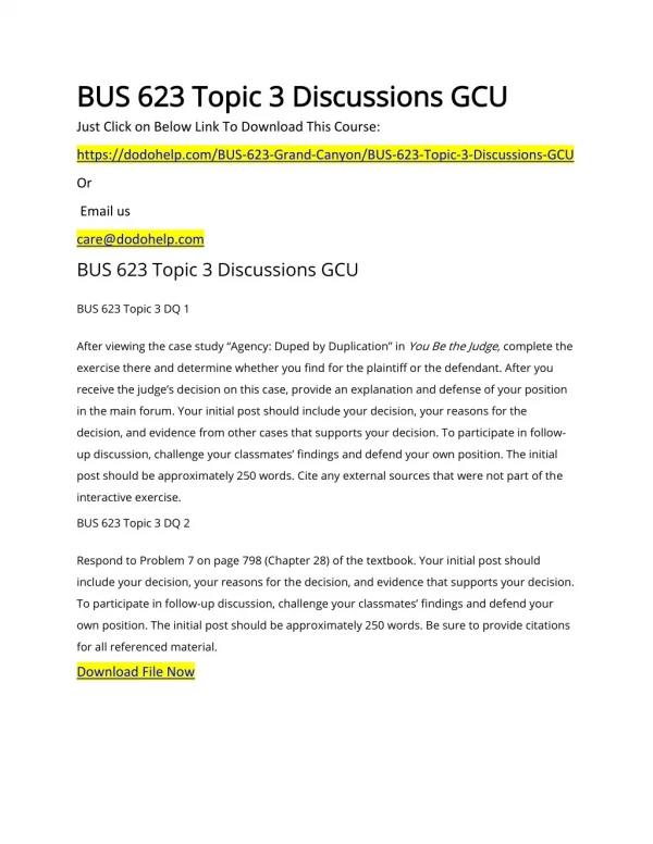 BUS 623 Topic 3 Discussions GCU