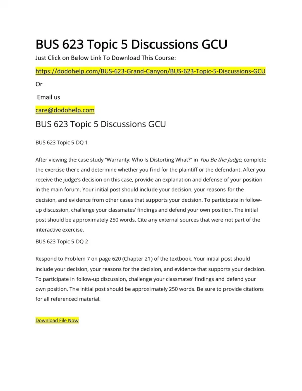 BUS 623 Topic 5 Discussions GCU
