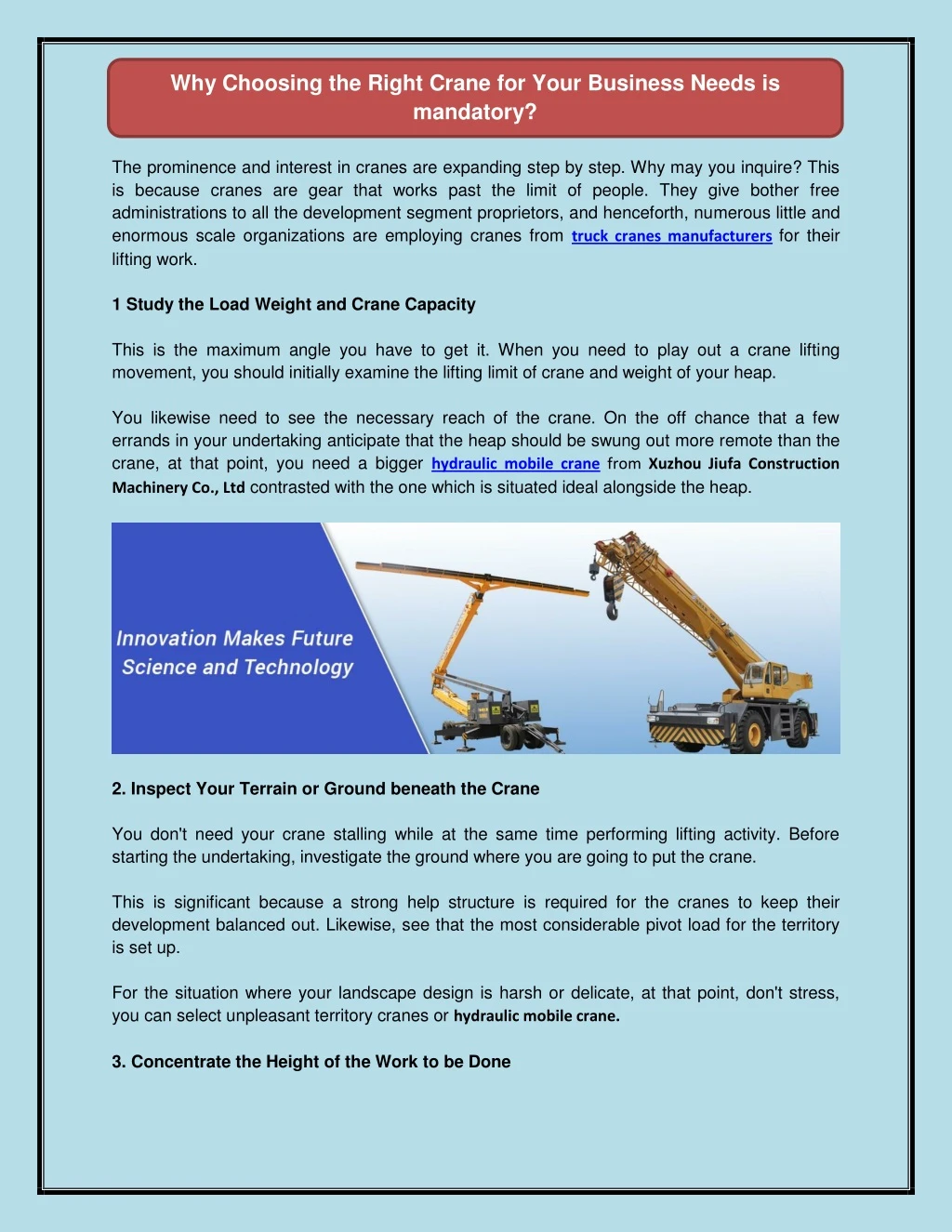 why choosing the right crane for your business
