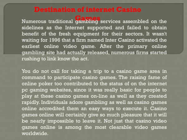 Destination of internet Casino Games