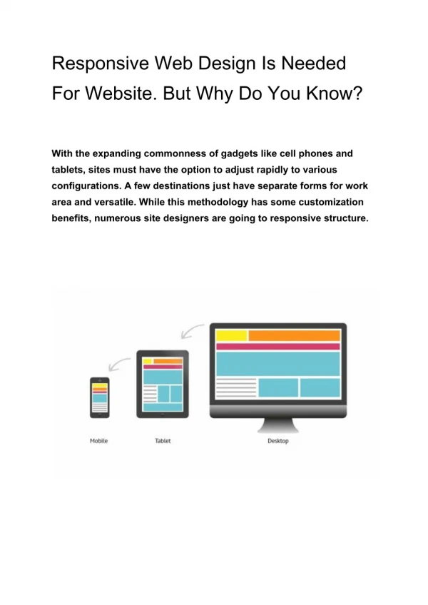 Responsive Web Design Is Needed For Website. But Why Do You Know?