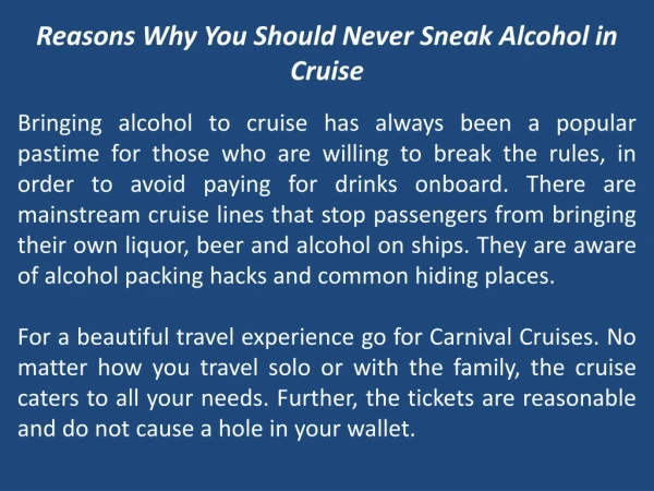 Reasons Why You Should Never Sneak Alcohol in Cruise
