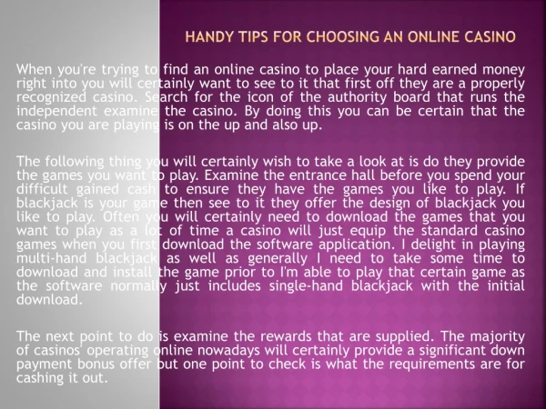 Handy Tips for Choosing an Online Casino
