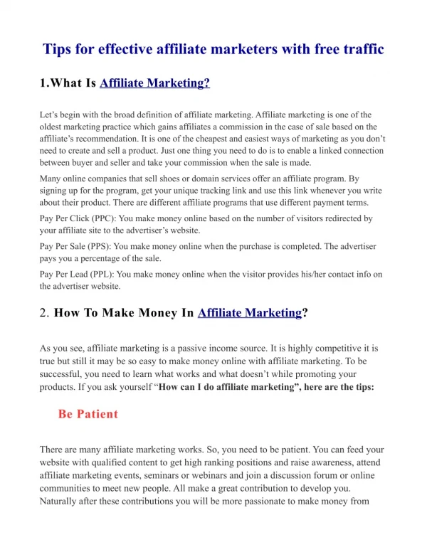 Tips for effective affiliate marketers with free traffic
