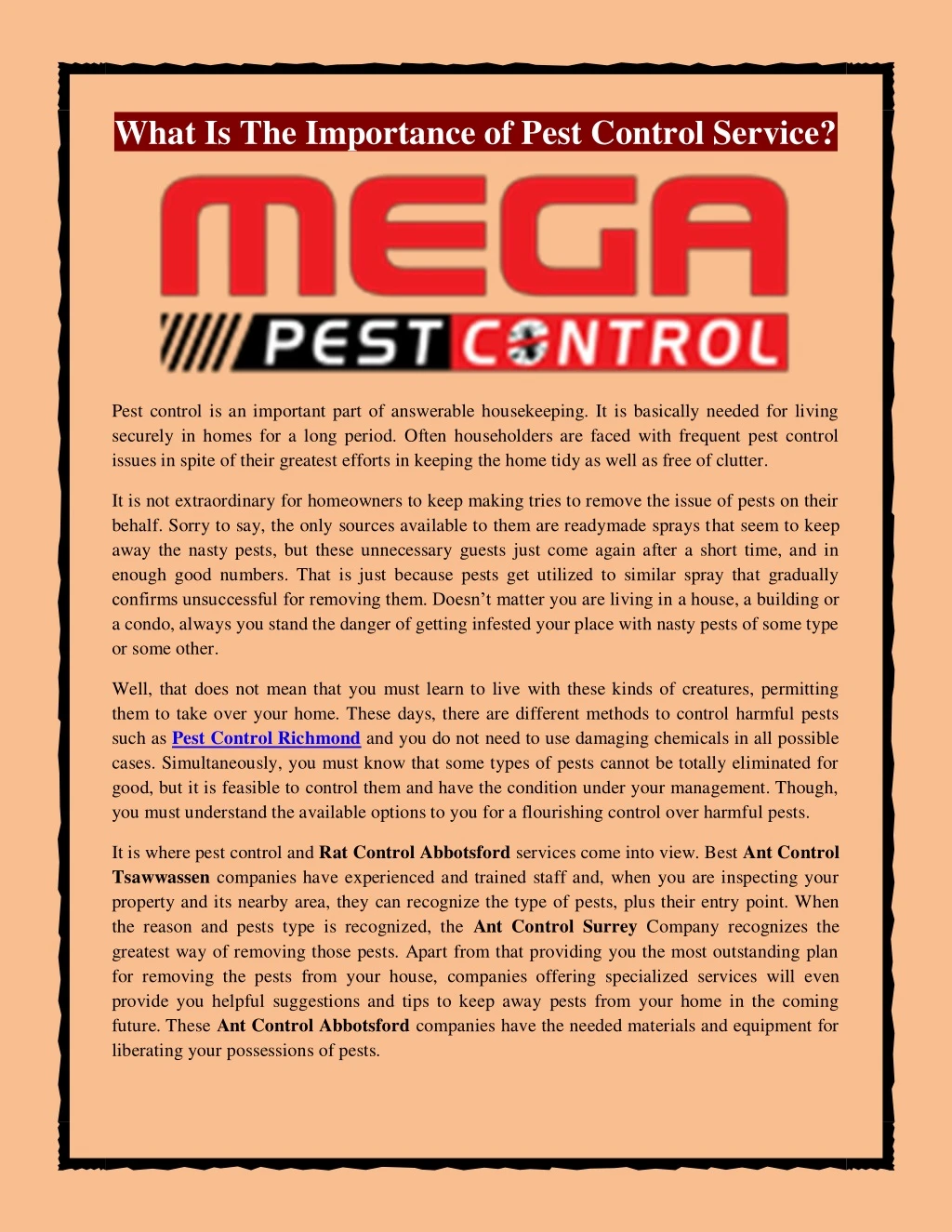 what is the importance of pest control service