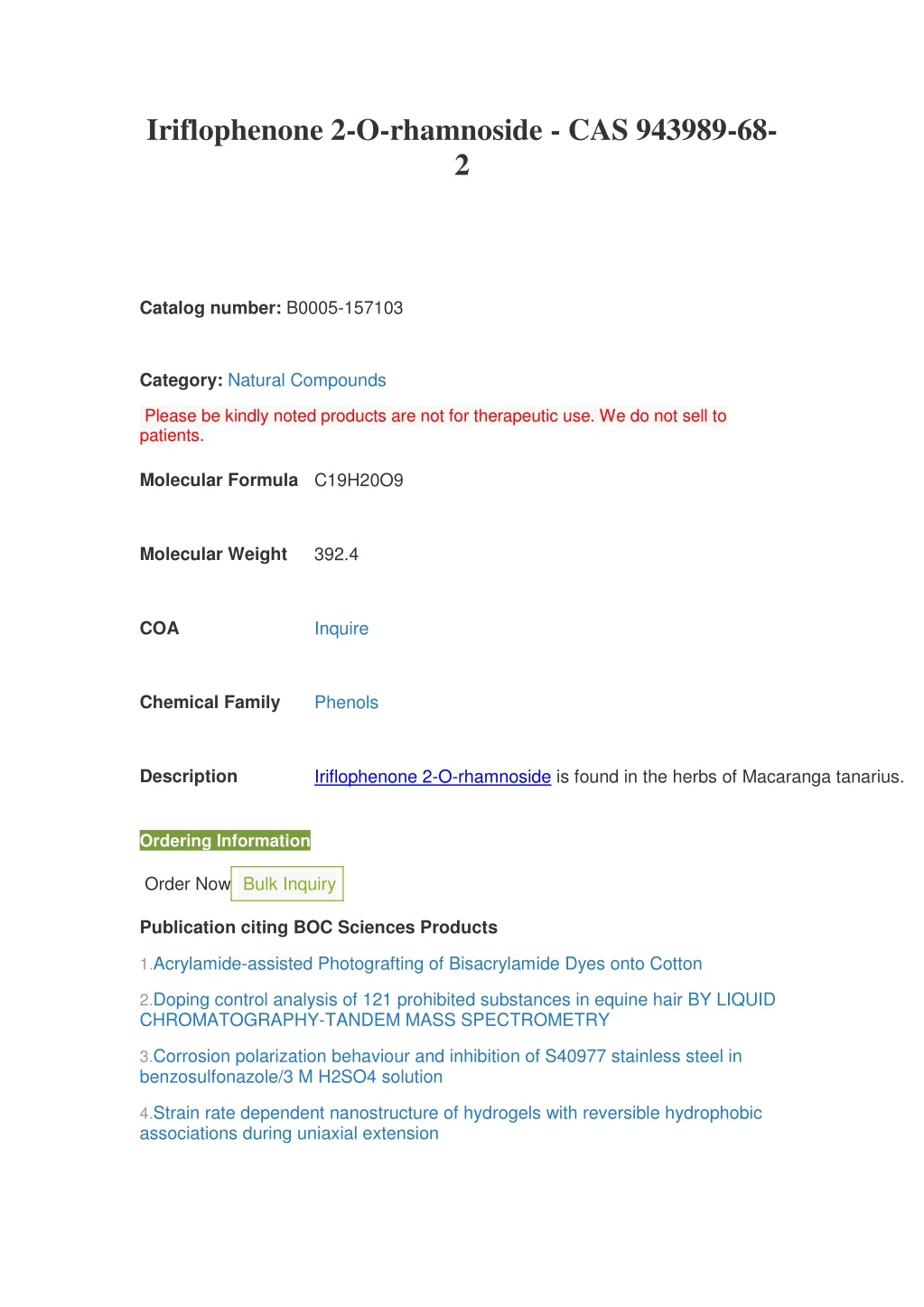 iriflophenone 2 o rhamnoside cas 943989 68 2