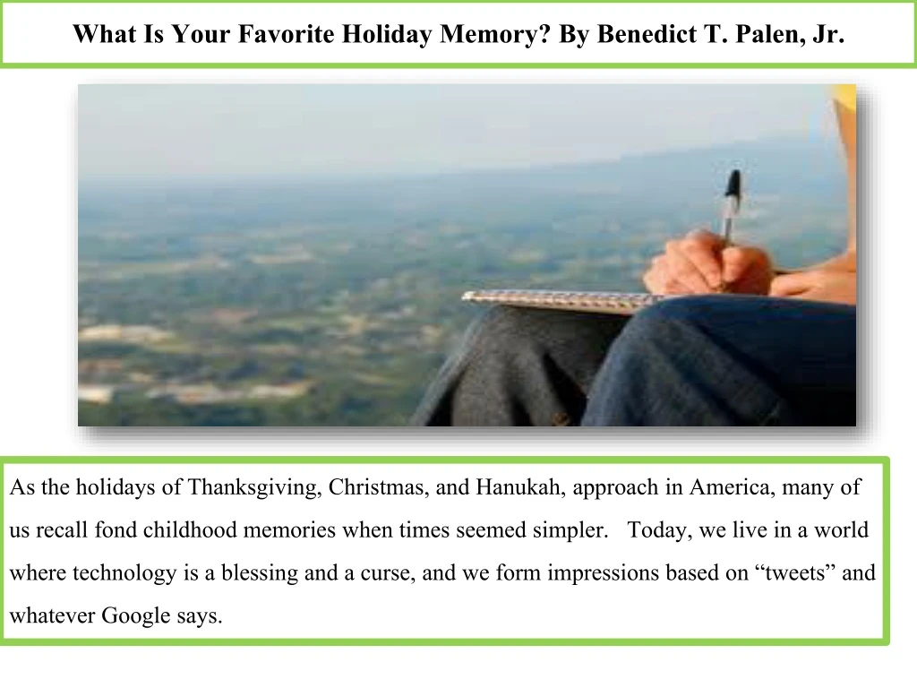 what is your favorite holiday memory by benedict t palen jr