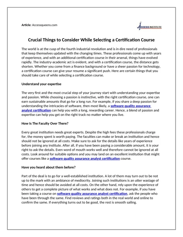 Crucial Things to Consider While Selecting a Certification Course