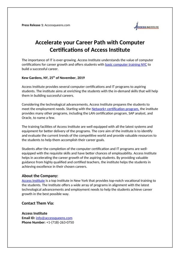 Accelerate your Career Path with Computer Certifications of Access Institute