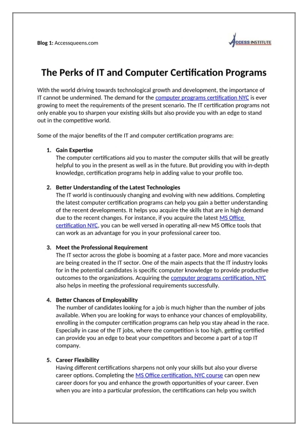 The Perks of IT and Computer Certification Programs