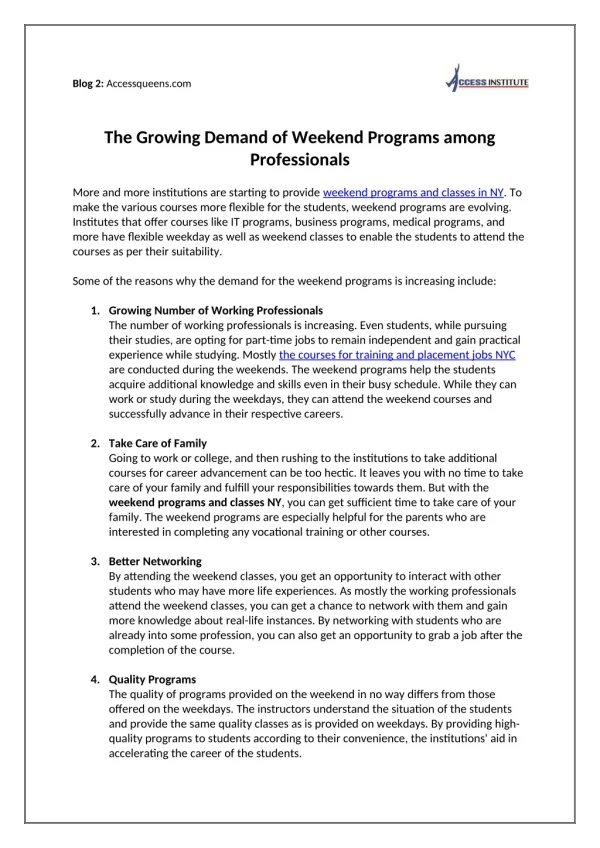 The Growing Demand of Weekend Programs among Professionals