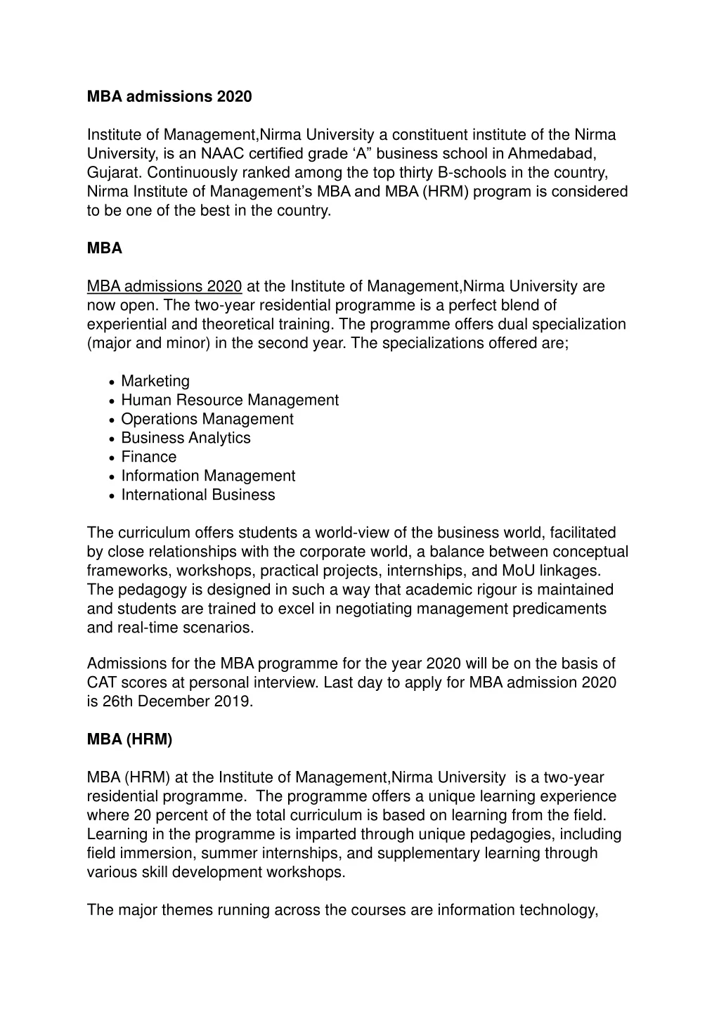 mba admissions 2020 institute of management nirma