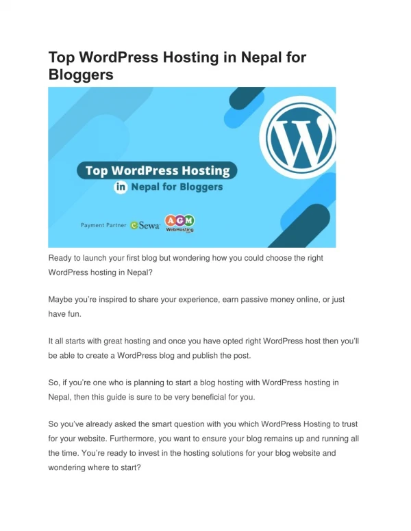 WordPress Hosting in Nepal for Bloggers | (Easy 2 Min Read)