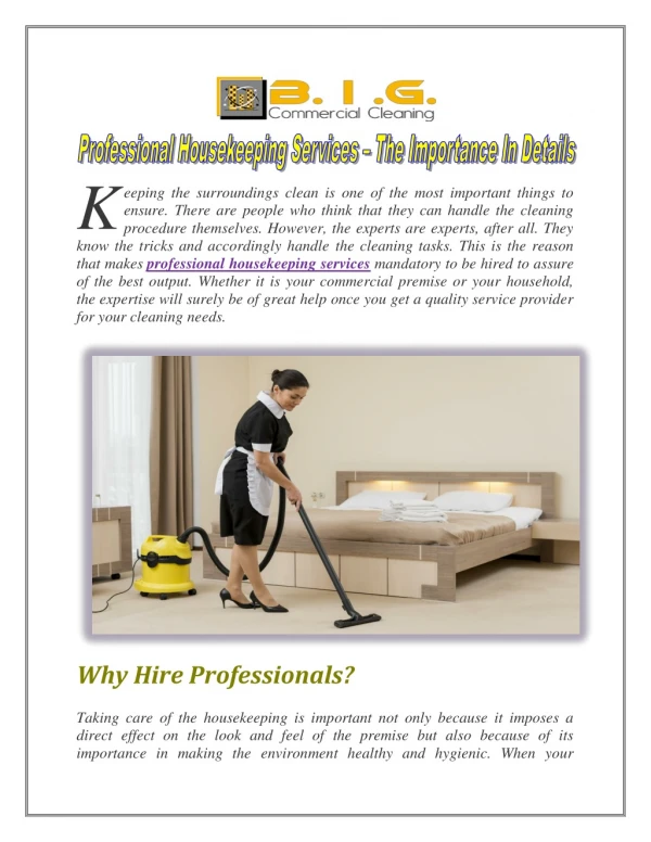 Professional Housekeeping Services – The Importance In Details