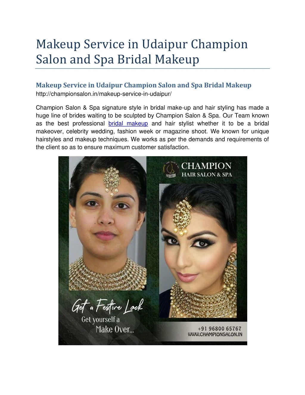 makeup service in udaipur champion salon
