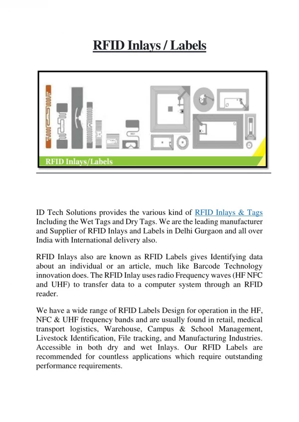 RFID Inlays Labels | LF HF NFC UHC RFID Inlays Manufacturers India