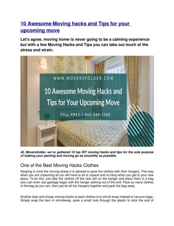 10 Awesome Moving hacks and Tips for your upcoming move