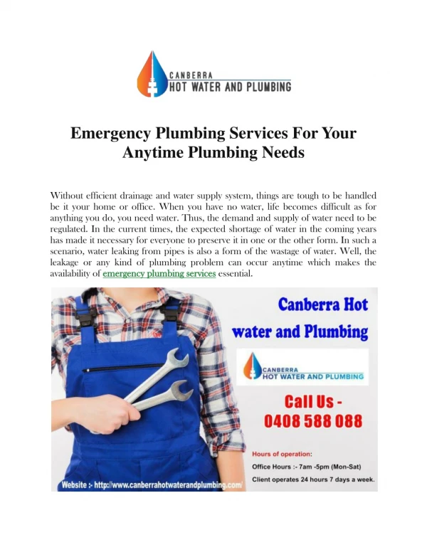 Emergency Plumbing Services For Your Anytime Plumbing Needs