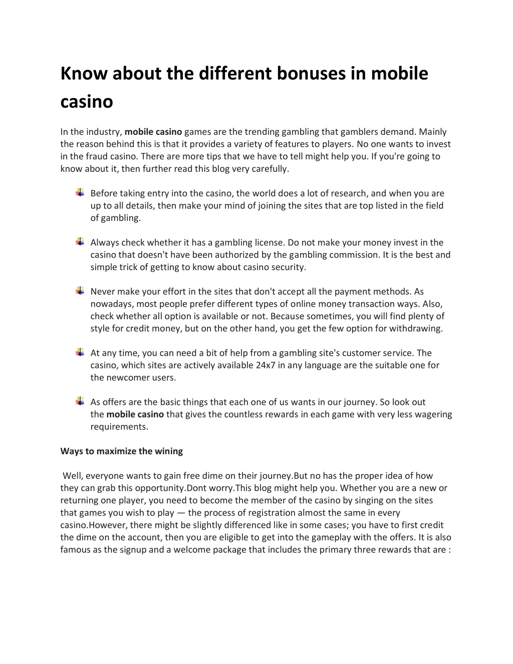 know about the different bonuses in mobile casino