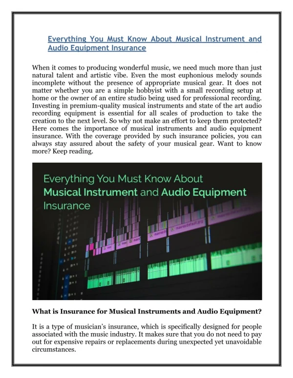 Everything You Must Know About Musical Instrument and Audio Equipment Insurance