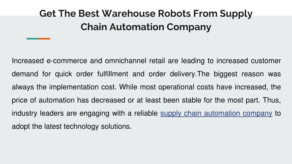 get the best warehouse robots from supply chain automation company