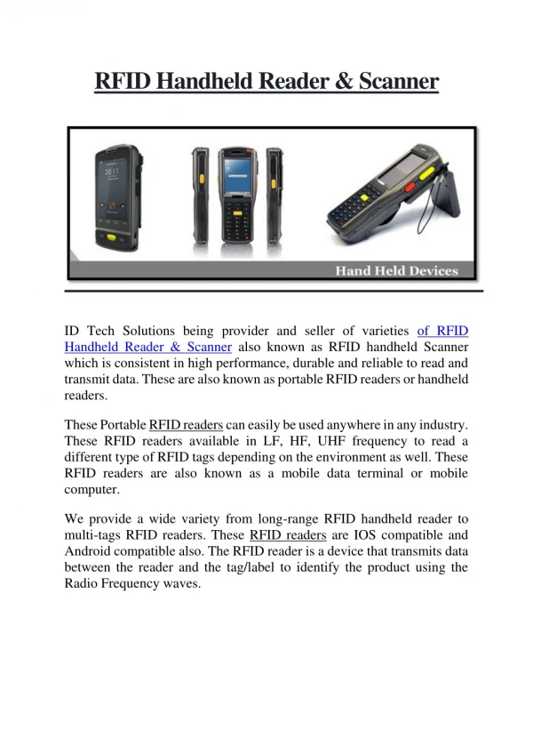 RFID Handheld Reader & Scanner India | Portable HF/UHF/NFC Reader