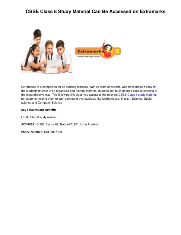 CBSE Class 8 Study Material Can Be Accessed on Extramarks