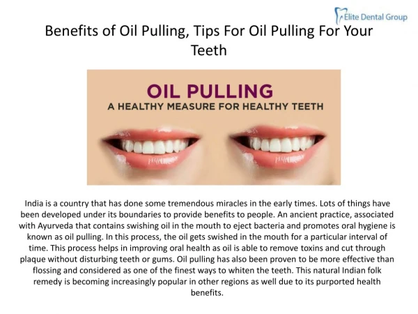 BENEFITS OF OIL PULLING, TIPS FOR OIL PULLING FOR YOUR TEETH