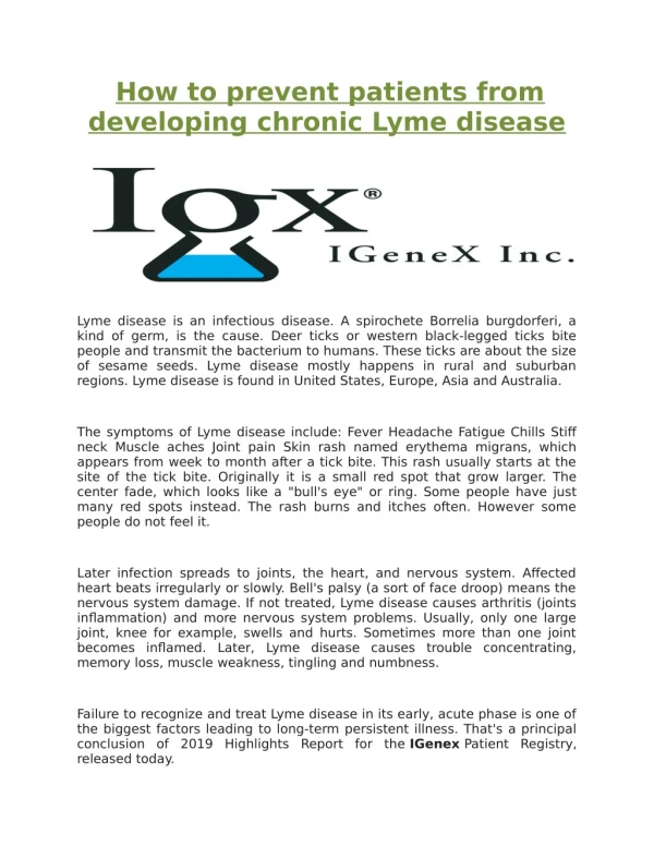 How to prevent patients from developing chronic Lyme disease