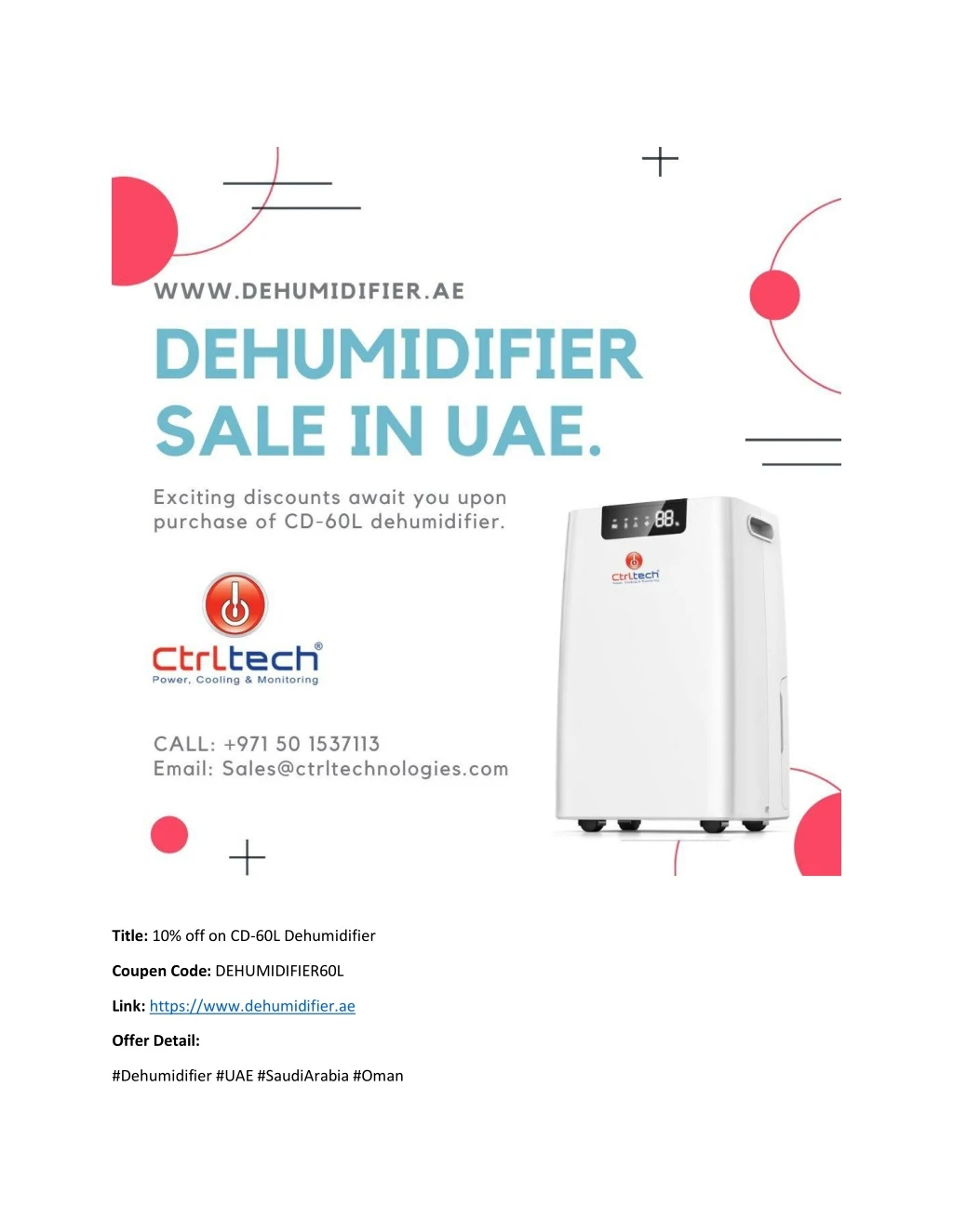 title 10 off on cd 60l dehumidifier