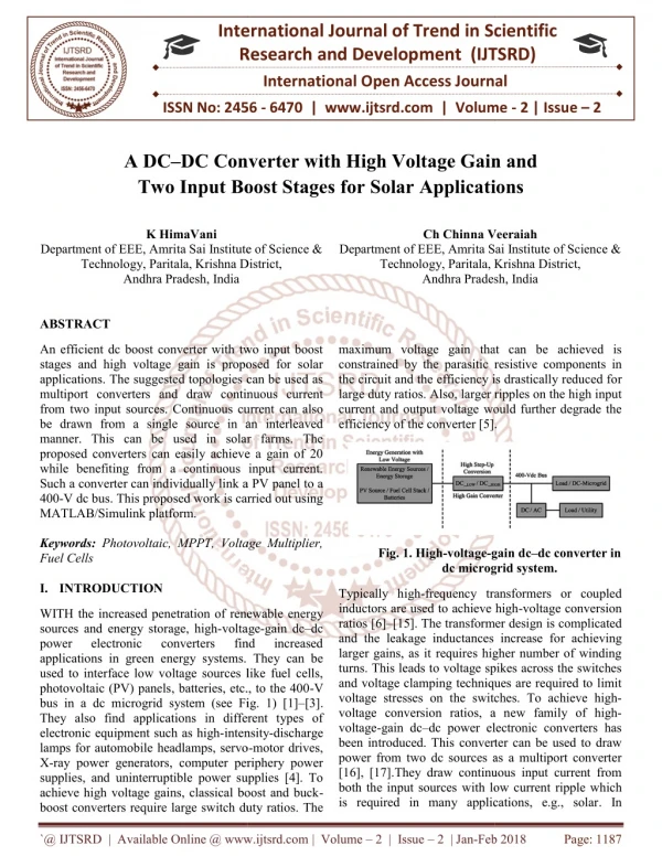 A DC-DC Converter with High Voltage Gain and Two Input Boost Stages for Solar Applications