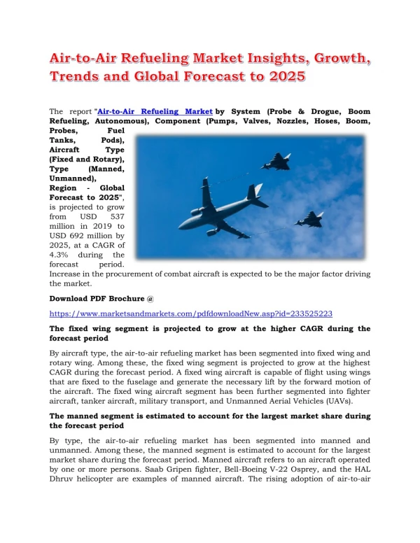 Air-to-Air Refueling Market Insights, Growth, Trends and Global Forecast to 2025