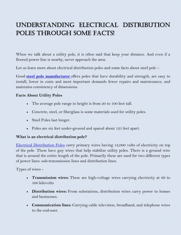 Understanding electrical distribution poles through some facts!