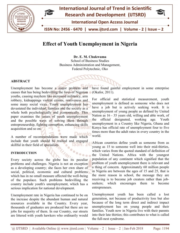 Effect of Youth Unemployment in Nigeria