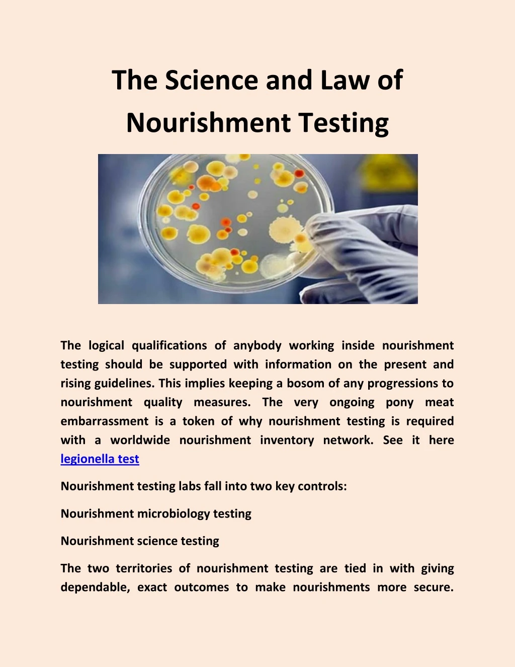 the science and law of nourishment testing