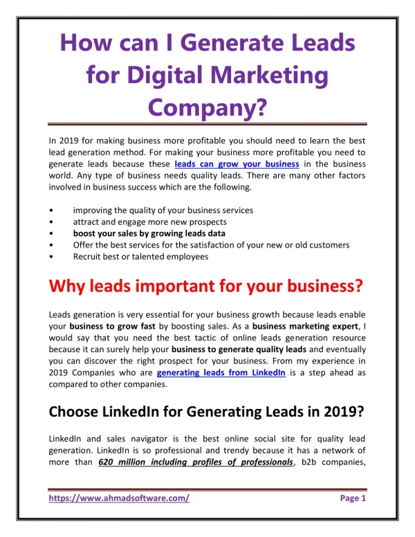 How can I generate leads for digital marketing company?