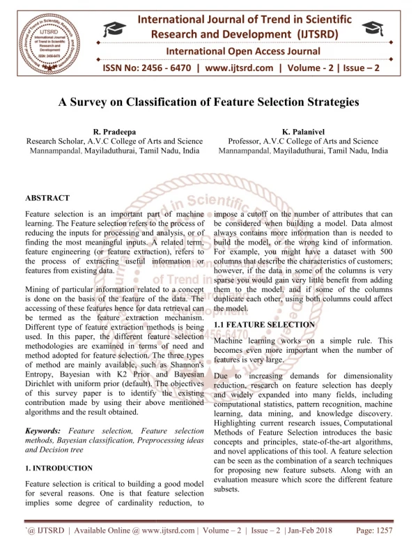 A Survey on Classification of Feature Selection Strategies