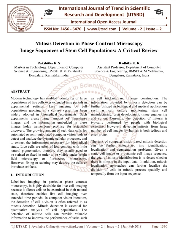 Mitosis Detection in Phase Contrast Microscopy Image Sequences of Stem Cell Populations A Critical Review