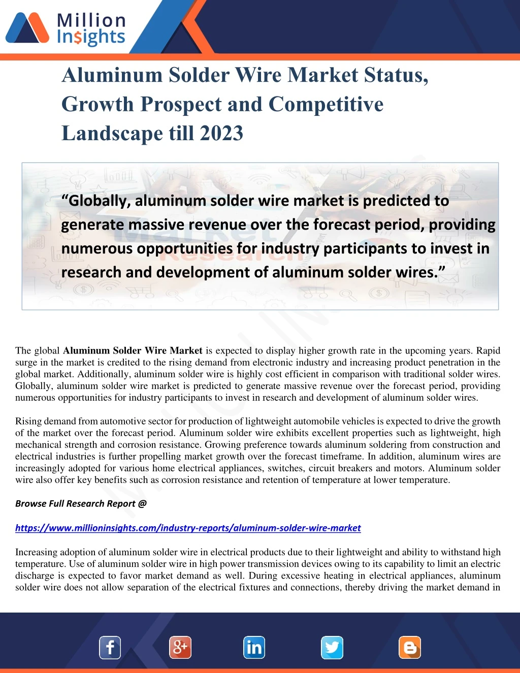 aluminum solder wire market status growth