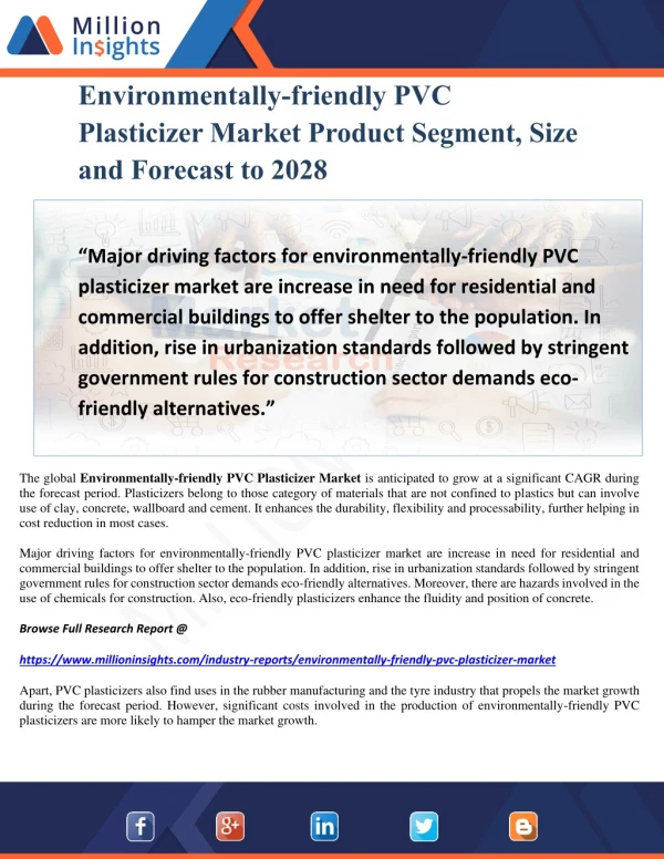Environmentally-friendly PVC Plasticizer Market Product Segment, Size and Forecast to 2028