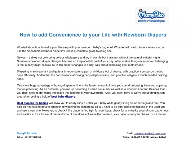 How to add Convenience to your Life with Newborn Diapers