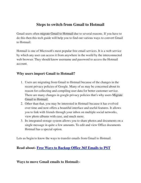Steps to switch from Gmail to Hotmail
