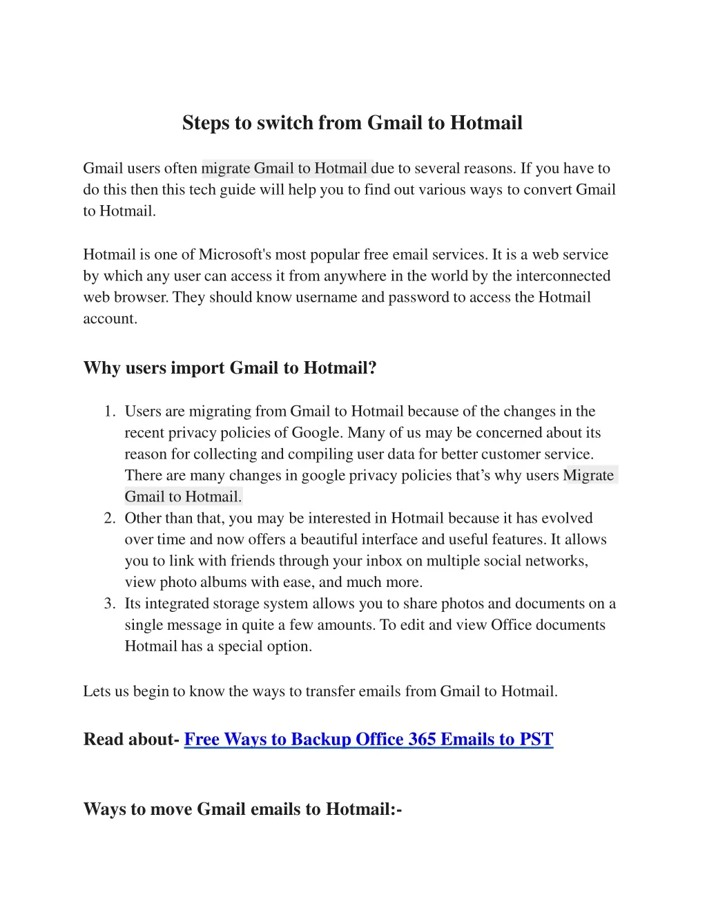 steps to switch from gmail to hotmail gmail users