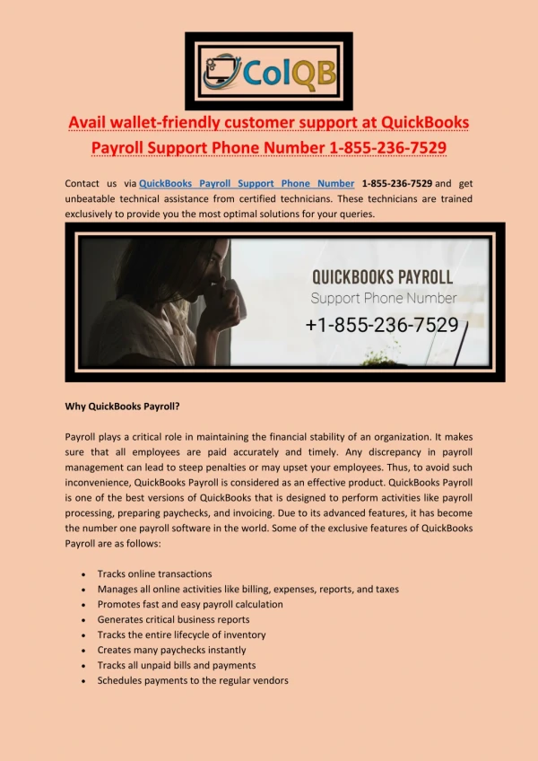 Avail wallet-friendly customer support at QuickBooks Payroll Support Phone Number 1-855-236-7529